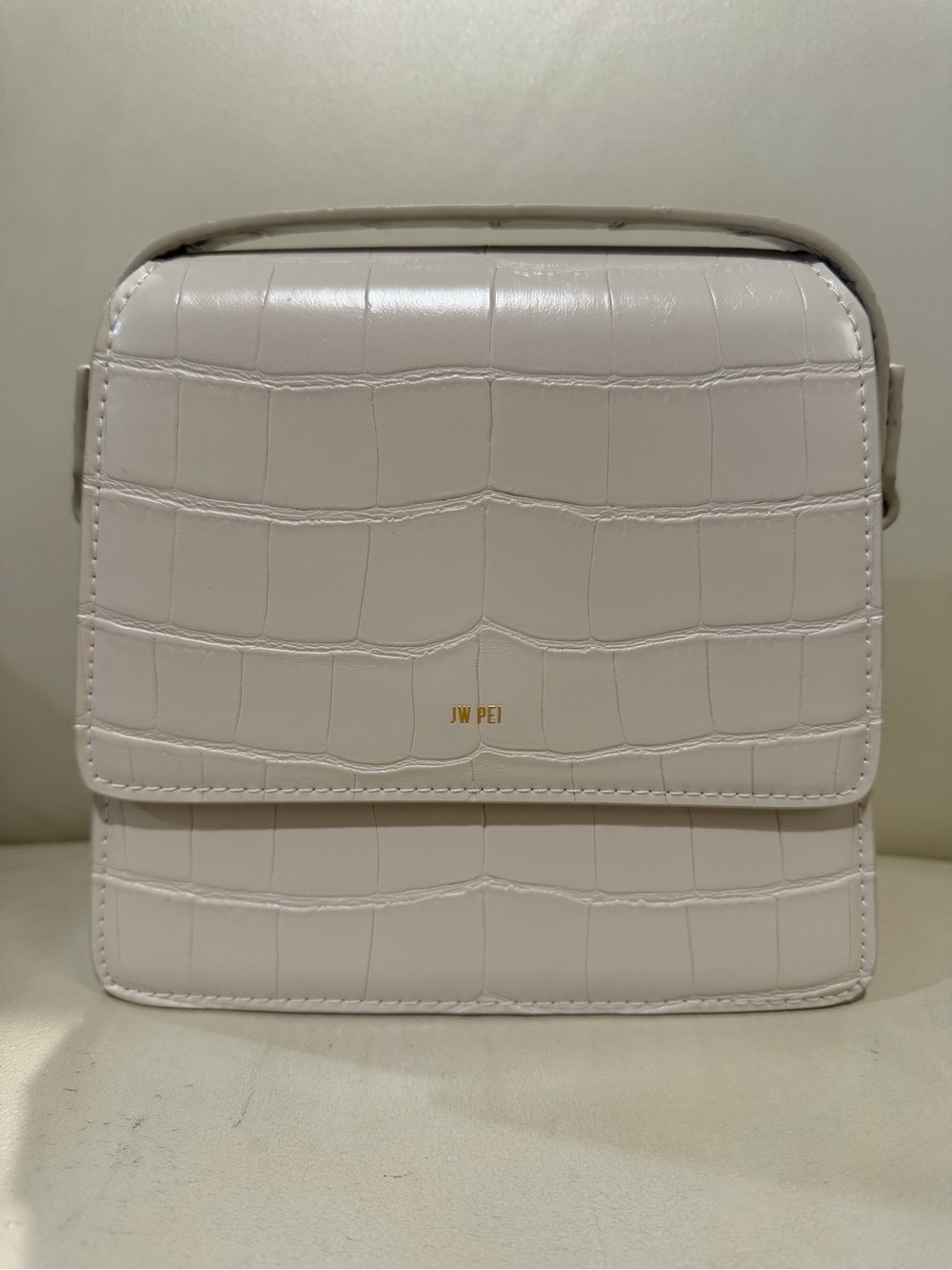 New with Tags Small JW PEI Cream Croc-Embossed Crossbody Bag